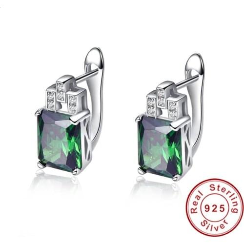 New Silver 925 Jewelry Green Hope Emerald Cut 925 Sterling Silver Earrings Emerald Clip Earrings for Women with Stones