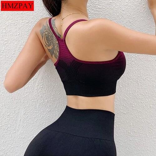 New Seamless High Elasticity Sports Underwear Tight-Fitting No Steel Ring Beautiful Back Hollow Gradient Color Yoga Sports Bra