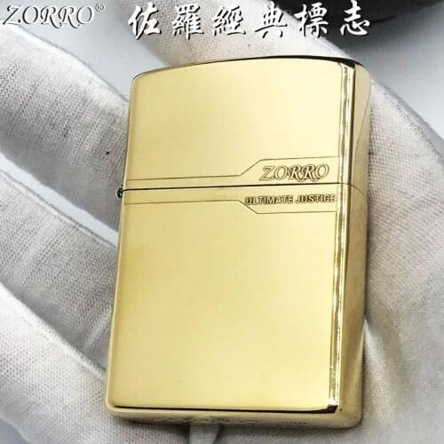 Kerosene Lighter Windproof Pure Copper Carving Classic ZORRO Logo Pattern Gasoline Lighter Men Gift Smoking Kitchen Tool