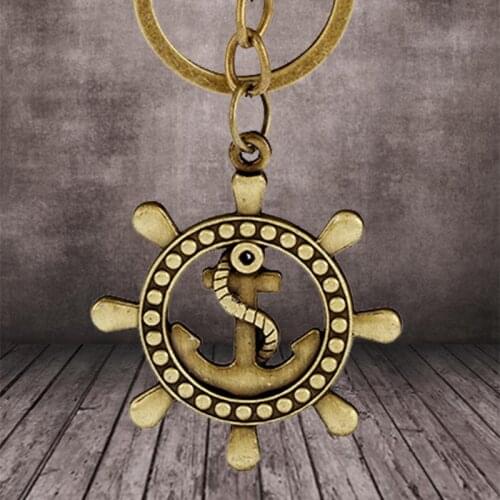 Vintage rudder-anchor helm keychain Pendants Men Jewelry Car Key Chain Ring Holder Souvenir For Gift