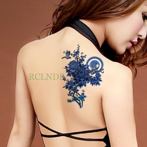 Waterproof Temporary Tattoo Stickers peony flower bird Fake Tatto Flash Tatoo Body art Back Leg Arm tattoos for Women Men girl