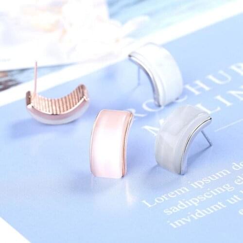 KOFSAC New Fashion 925 Sterling Silver Earrings For Women Jewelry Cats Eye Crystal Semicircle Earring Lady Simple Accessories