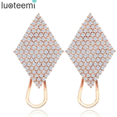 LUOTEEMI Brand Vintage Luxury Rose&White Gold-Color Stud Earring with Tiny Shining Zircon Stone Women Birthday Gift Bijouterie