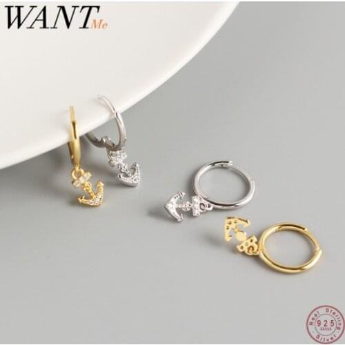 WANTME Genuine 925 Sterling Silver Punk Anchor Tassel Stud Earrings for Women Minimalist Bohemian Hoop Fine Jewelry Gift