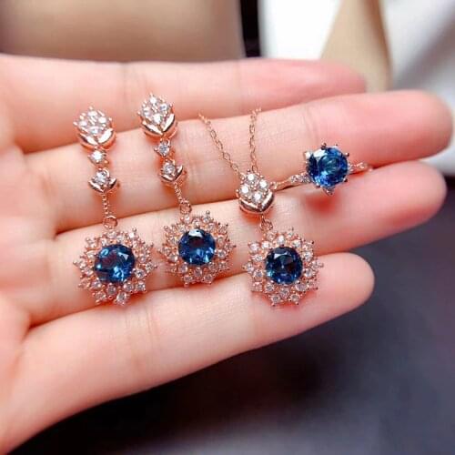 Flower S925 Silver Natural Topaz Jewelry Sets Ring Pendant and Dangle Earrings For Women Fine Jewelry Real Gemstones On Sale