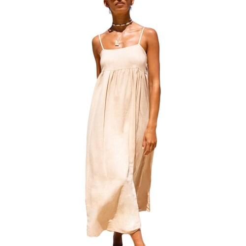 Women Beach Slip Dress, Adults Sexy Solid Color Spaghetti Strap Back Zipper