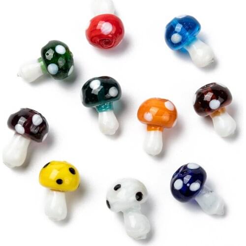 100Pcs 19x14.5mm Handmade Mushroom Lampwork Beads Wholesale Glass Loose Bead For DIY Craft Jewelry Making Findings