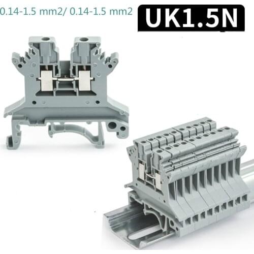 20pcs UK 1.5N Phonex Type Din Mount Universal Wiring Conductor Connector 24-12 AWG Thin Modular Screw Terminal Blocks UK-1.5N