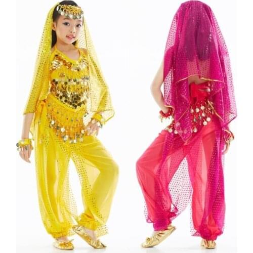 2016 (7 piece/set) New arrivals S/M/L/XL cheap children belly dance set indian dance clothes costume for kids on sale
