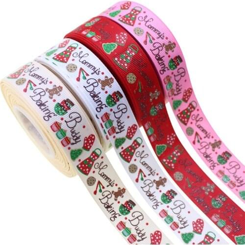 22mm Ink+glitter Printed Merry Christmas Polyester Grosgrain for Packing,10yards/20yards/50yards/100yards