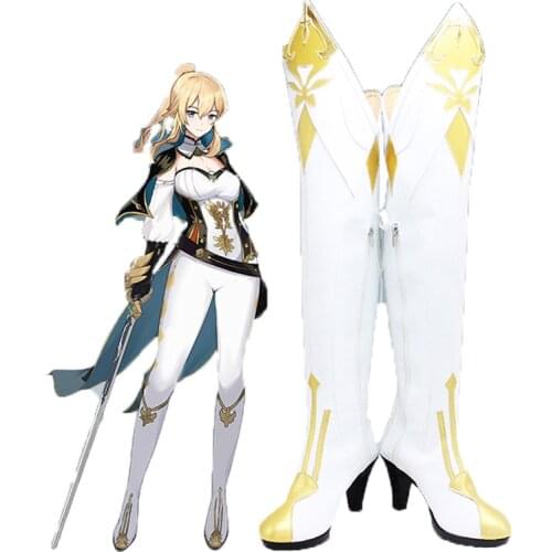 Genshin Impact Jean Cosplay Shoes Carnival Halloween Christmas Cosplay Costume Props high heels White Faux Leather Boots
