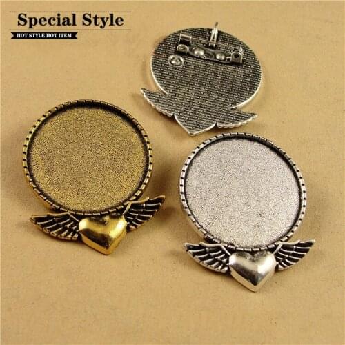 30mm Inner size wing shape brooch base Cabochon Base Setting Blank Cameo Pendant antique gold silver jewelry diy 20pcs 6073A