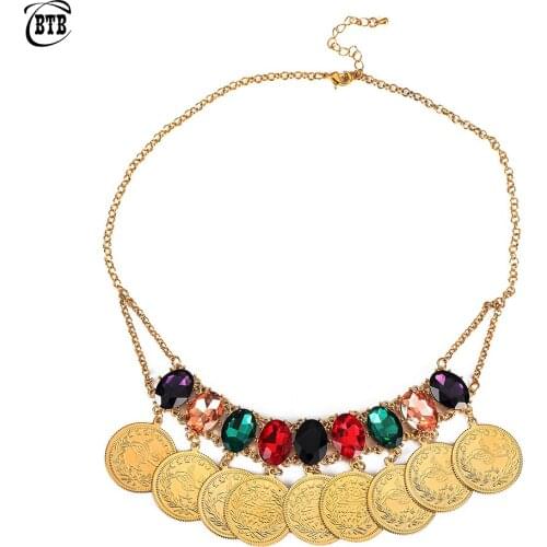 Dubai Coin Colorful Crystal Allah Necklaces for Women Arab Coin Luxury Wedding Gift Islam Middle East Muslim Necklace Jewelry