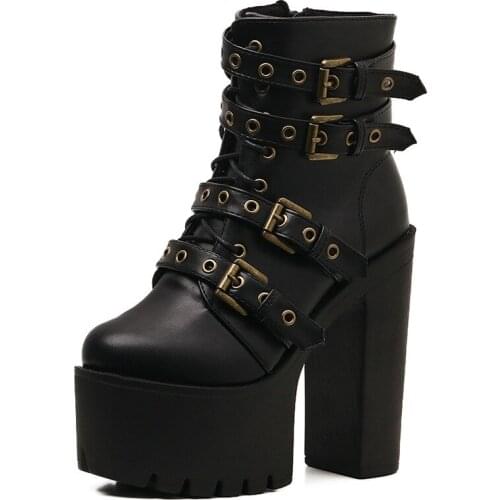 European and American Sexy Nightclub Style Thick-Soled Martin Boots Goth Punk High-Heeled Leather Shoes Belt Buckle Ankle Boots