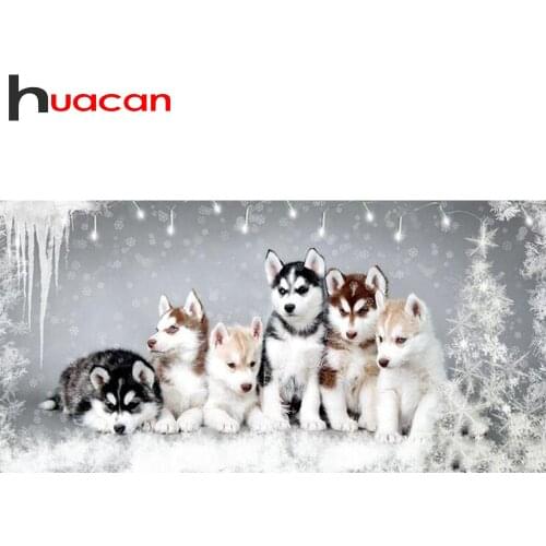 Huacan 5D DIY Diamond Painting Full Square/round Dog Husky Diamond Embroidery Mosaic Animal Home Decoration