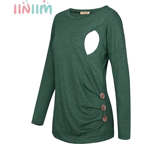 Iiniim Womens Maternity Breastfeeding Tops Cotton Long Sleeve Pregnant Tee Pregnancy Breastfeeding T-shirt Maternity Clothing