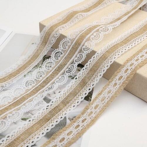Natural Jute Burlap Rolls 2.5cm Hessian Ribbon With Lace Vintage Rustic Wedding Decoration Wedding Party Favors