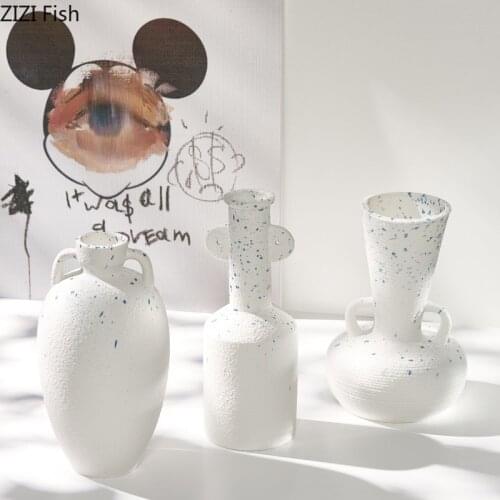 Simplicity Blue Dot Ceramic Vases of Flower Creativity Plant Pots Decorative Glazed Porcelain Flower Arrangement Home Decoration