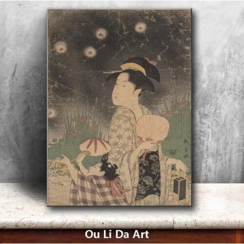 Classical Japan kimono women fireflies scenery oil painting canvas painting printings printed on canvas art decoration picture