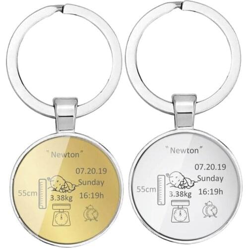 Round Baby Keychain Personalized Name Date Of Birth Weight Time Height For Newborn Commemorate Llavero Personalizado Key Ring