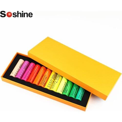 12pcs Soshine 18650 3.7V 1800mAh 3C Li-ion Rechargeable Battery Rainbow Batteries with Retail box