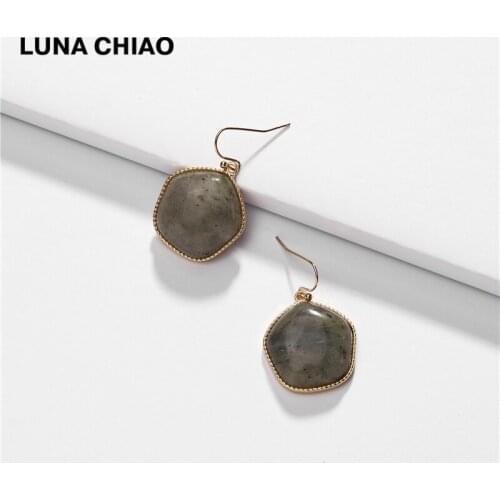 LUNA CHIAO Fashion Jewelry Natural Stone Drop Earring Metal Statement Earring for Women
