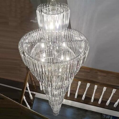 Stair chandelier long chandelier duplex building rotating hotel lobby project villa living room hollow light luxury crystal lamp