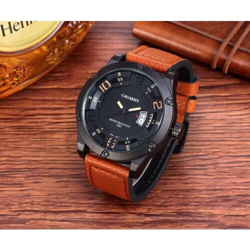 CAGARNY Mens Watches Top Brand Luxury Sport Quartz-Watch Leather Strap Clock Men Waterproof Wristwatch relogio masculino 6858