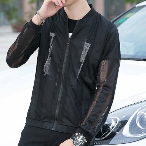 Sun protection clothing mens Korean ultra-thin jacket breathable summer new large size hollow sun clothes