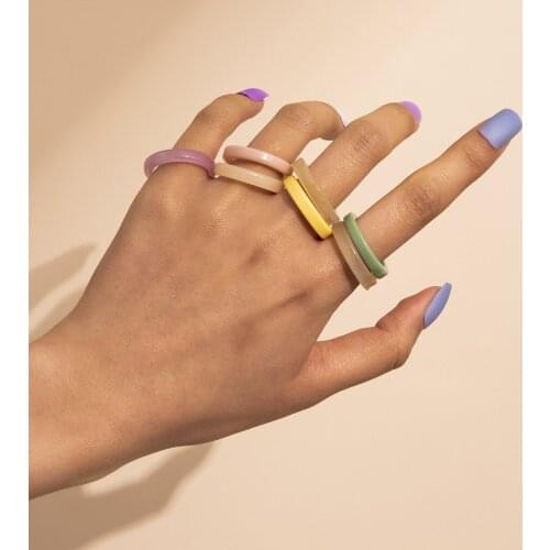 Simple and Cool Geometric Ring Set Ring Hong Kong Style Temperament Color Acrylic Ring European and American Style Party Gifts