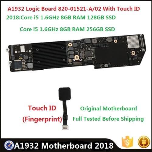 Tested 820-01521-A/02 Logic Board For Macbook Air 13" A1932 2018 EMC3184 i5 1.6GHZ 8GB Ram 128/256G Motherboard With Fingerprint