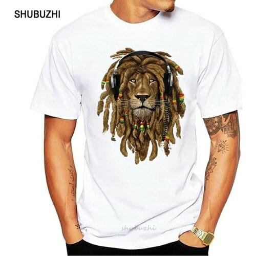 Rasta Lion Of Judah T-Shirt Headphones Jamaican Rastafari Zion Tshirt Men Clothes Tee Shirt
