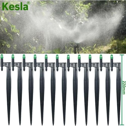 KESLA 50PCS 1/4'' Greenhouse 360 Degrees Mist Nozzles 210MM Stake Watering Sprinklers 4/7mm Garden Irrigation Micro Drip Sprays
