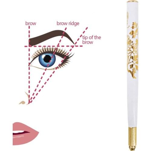 Microblading Pen Tattoo Manual Kit with 10Pcs Round Needles Permanent Makeup Eyebrow Lip Eyeliner Embroidery Cross Head Machine