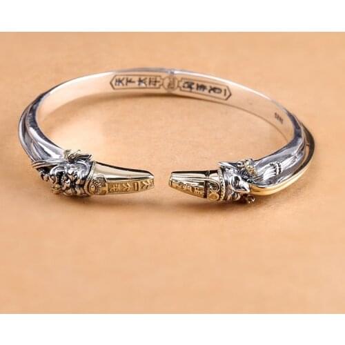 S925 Sterling Silver Jewelry Personality Hip-hop Style Mens Black and White Impermanence Bracelet