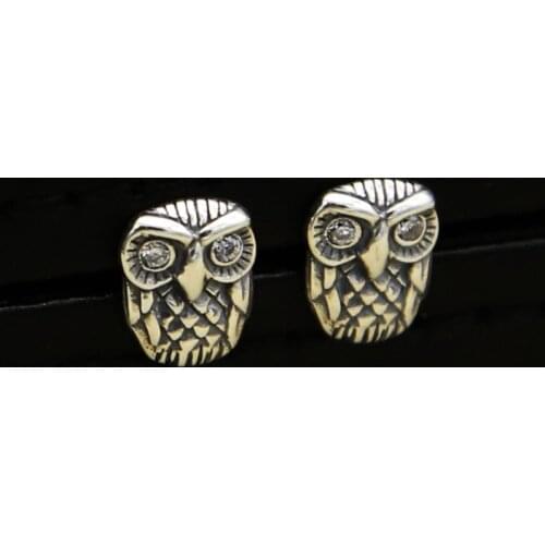 Emith Fla 925 Sterling Silver Ear Studs Earrings Owl Shaped Push Back Earrings for Women or Men Creative Fashion Accessories