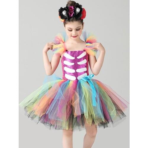 Girls Halloween Scary Costumes Kids Horrible Skeleton Halloween Dress Carnival Disguise Clothes Day of the Dead Cosplay Outfits
