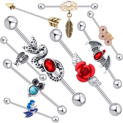 TIANCIFBYJS Industrial Barbell Earring Cartilage Piercing 14G Surgical Steel Industrial Piercing Jewelry Tragus Long Barbell 38m