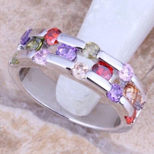 Splendid Multicolor Multigem Silver Plated Ring Size 6 / 7 / 8 / 9 R1606