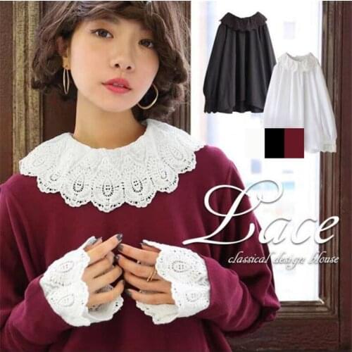 Japanese Mori Girl Vintage Blouse Sweet Lace Collar Long Sleeve Cotton Blouse