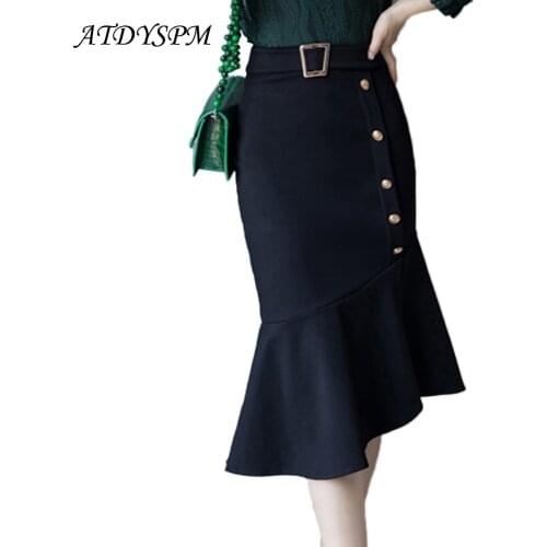 Korean Fashion Women Mermaid Skirts High Waist Elegant Breasted Office Lady Midi Skirts Plus Size 5XL Stretch Casual Party Skirt