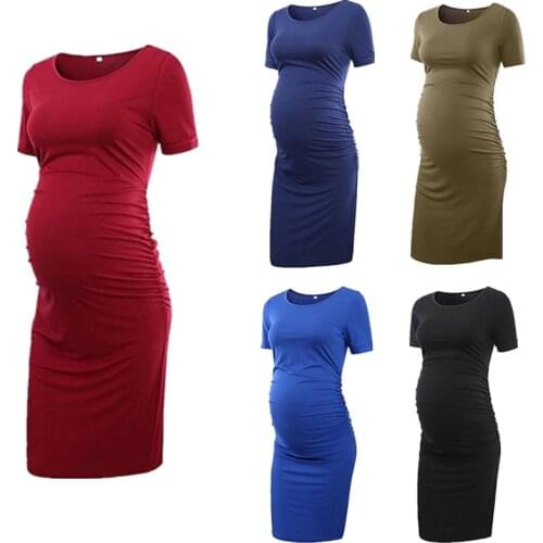 Womens Side Ruched Maternity Clothes Bodycon Dress Mama Casual Short Sleeve Wrap Dresses Womens Clothing Plus Size