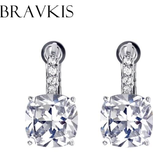 BRAVEKISS Big Sparkling Square Cristal Hoop Earrings for Women Fashion Charm Earrings Hooks CZ Brincos Pendientes Mujer BUE0085