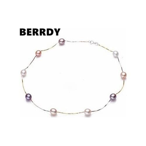 925 Sterling Silver Pearl Necklace, 8-9mm Big Size Natural Pearl Jewellery for Charm Lady