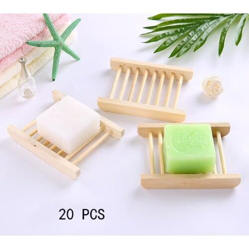 20PCS Natural Bamboo Soap Dishes Tray Holder Storage Soap Rack Plate Box Container Portable Bathroom Soap Dish Storage Box