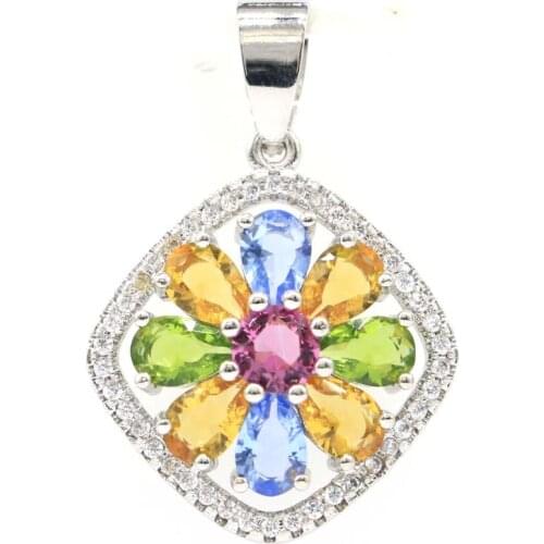 48x32mm Deluxe Big Drop Created London Blue Topaz Blue Aquamarine For Women Fine Jewelry Silver Pendant Eye Catching