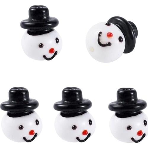 5pcs Handmade Lampwork Beads Christmas Snowman Head Bead For DIY Jewelry Making White 18.5~20x13~14mm Hole: 1.6mm