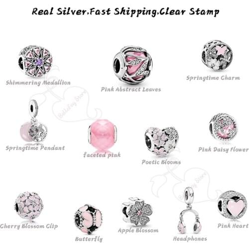 100% Real 925 Silver Butterfly Charms Springtime Pendant Heart Beads Fits Original Bracelets Necklaces Bangles Women Jewlry Gift