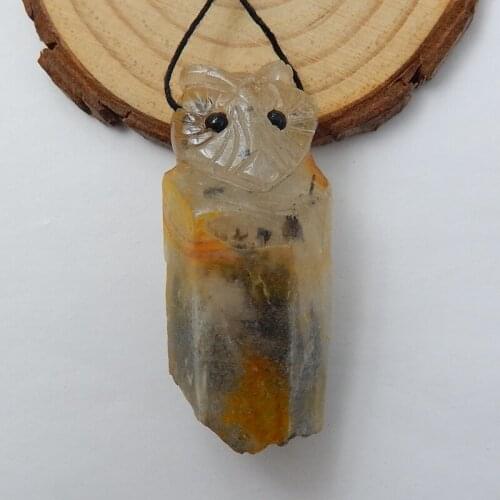Natural Stone Quartz Handcarved Owl Side Drilled Gemstone Necklace Pendant 49x21x8mm 24.7g Fashion Jewelry Accessories