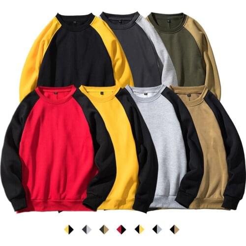 Mens Fleece Movement Party Loose Color Stitching Japanese Round Collar